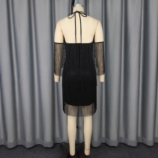 Damen Fransen Cocktailkleid mit trägerlosem Design R&B