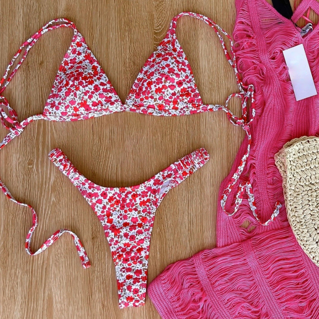 Damen Triangel-Bikini mit floralem Design und verstellbaren Trägern R&B
