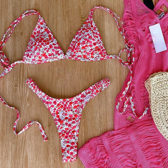Damen Triangel-Bikini mit floralem Design und verstellbaren Trägern R&B