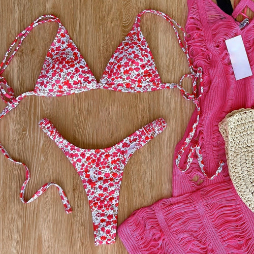 Damen Triangel-Bikini mit floralem Design und verstellbaren Trägern R&B