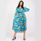 Damen Plisseekleid mit Wellenmuster und tailliertem Design R&B