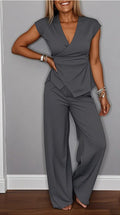 Damen elegantes Wickeloberteil mit weit geschnittenen Hosen R&B