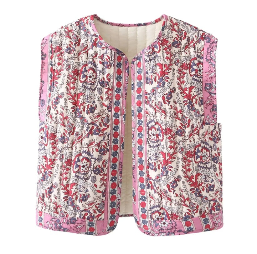 Damen Gesteppte Weste mit Floralem Design und Praktischen Taschen R&B