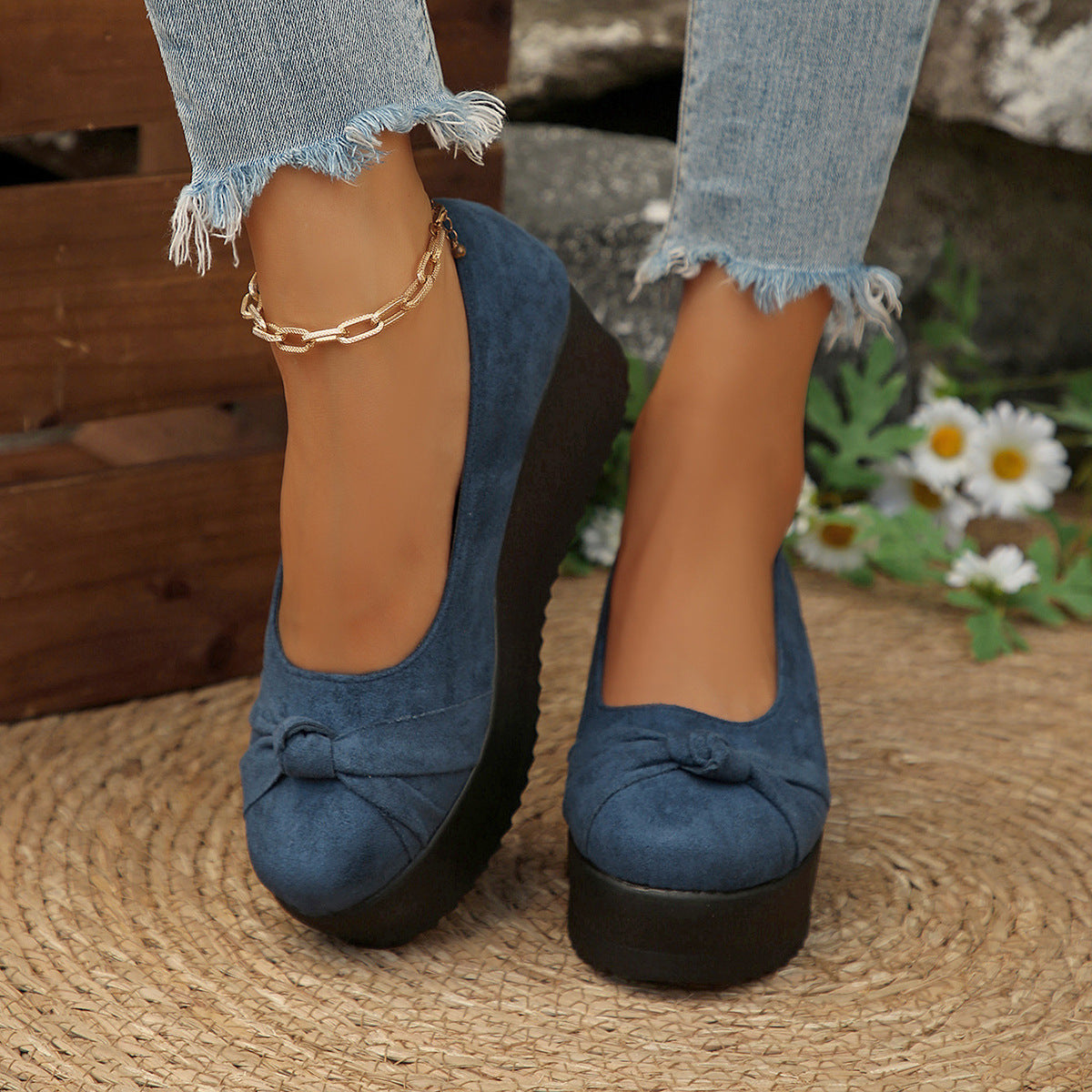 Damen Wedge-Pantoletten mit dekorativem Schleifenakzent und modischem Design R&B
