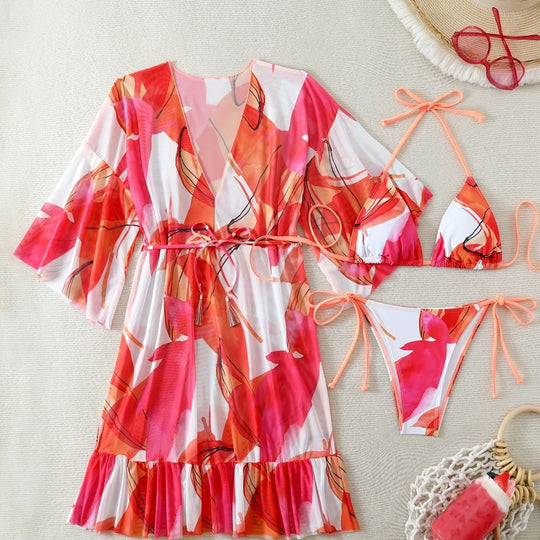 Damen Bikiniset mit floralem Kaftan R&B