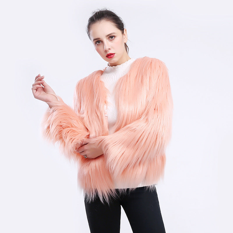 Damen Kuschelweicher Kunstfell-Mantel mit offenem Schnitt und langen Ärmeln R&B