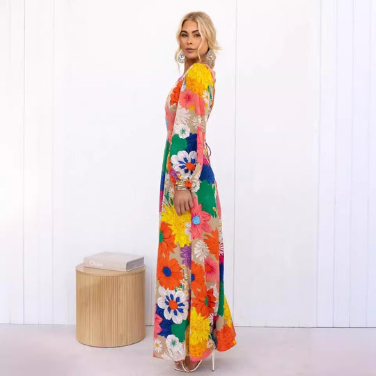 Damen Blumenmaxikleid mit voluminösen Ärmeln und floralem Allover-Print R&B