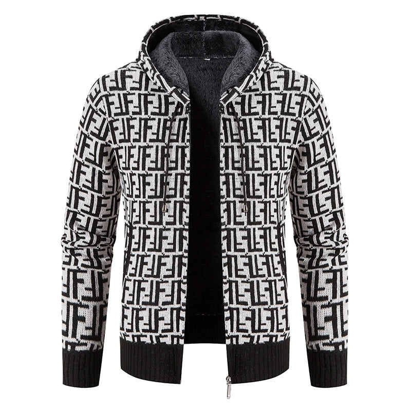 Herren Hochwertige Strickjacke mit modernem Muster und Kapuze R&B