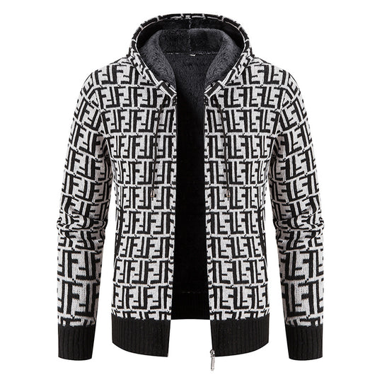 Herren Hochwertige Strickjacke mit modernem Muster und Kapuze R&B