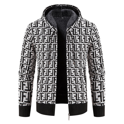 Herren Hochwertige Strickjacke mit modernem Muster und Kapuze R&B