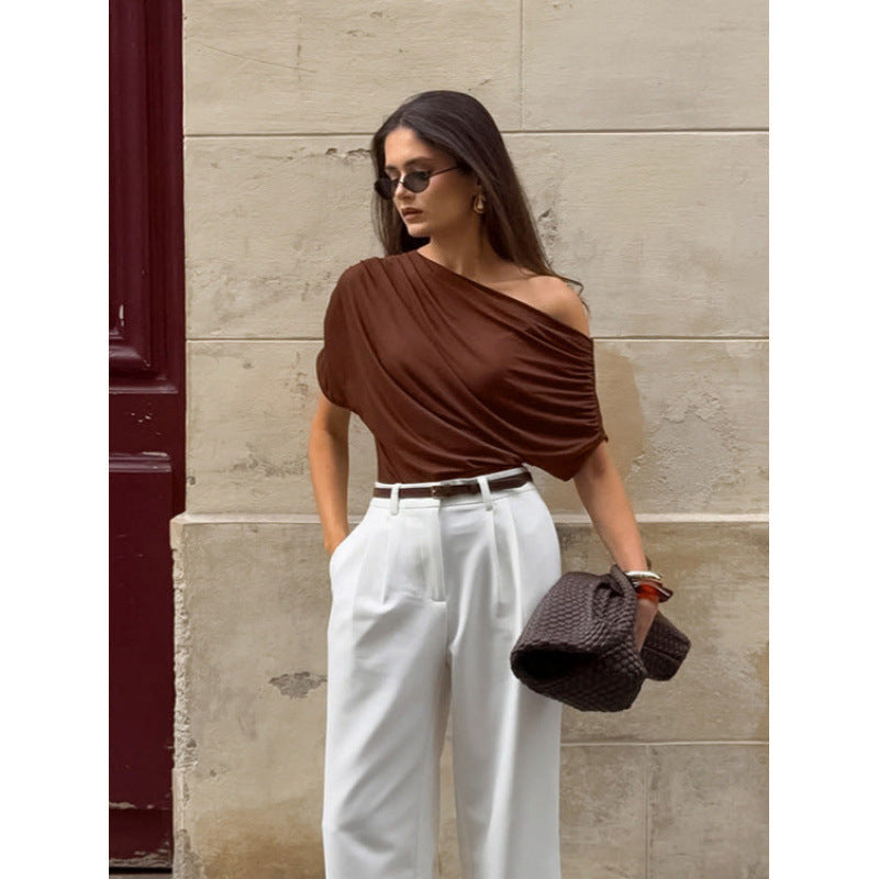 Damen asymmetrisches Oberteil mit lässigem Drapierungsdesign R&B