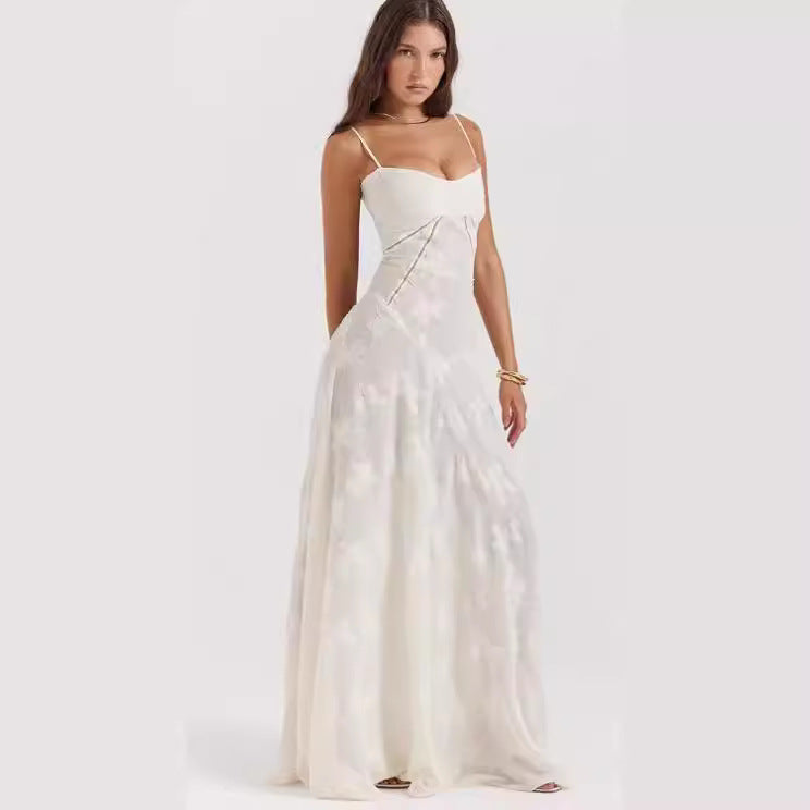 Damen elegantes Abendkleid mit feinen Spitzenverzierungen und Spaghettiträgern R&B