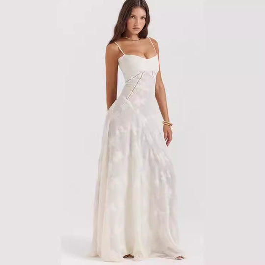 Damen elegantes Abendkleid mit feinen Spitzenverzierungen und Spaghettiträgern R&B