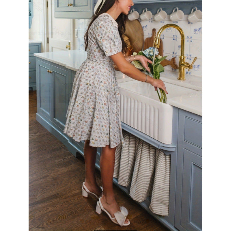 Damen Kleid mit geblümtem Design und klassischem Kragen R&B