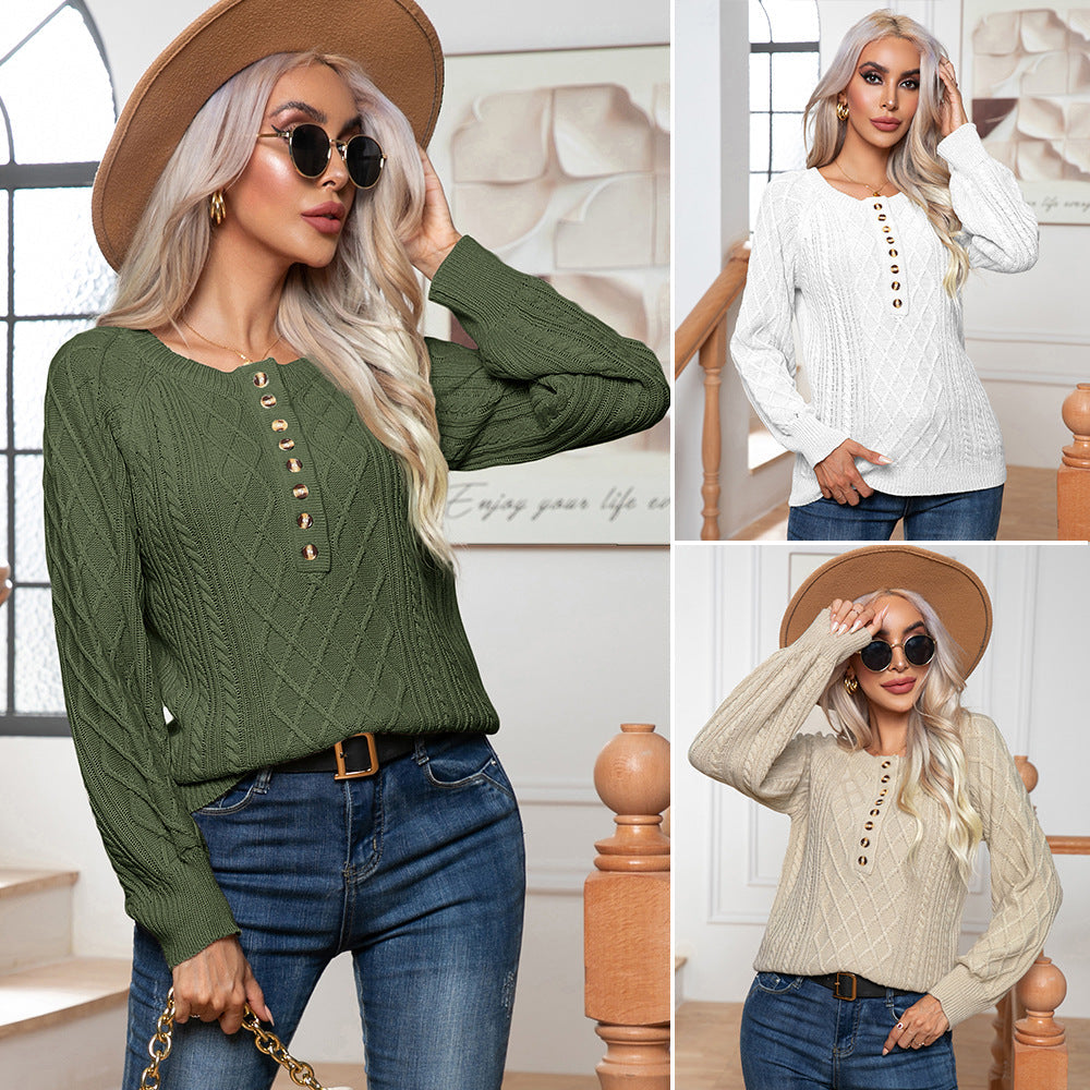 Damen Strickpullover mit eleganten Knopfdetails und modernem Zopfmuster R&B