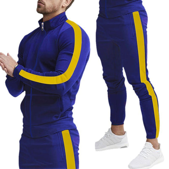 Herren sportliches Trainingsanzug mit hohem Kragen und kontrastierenden Streifen R&B