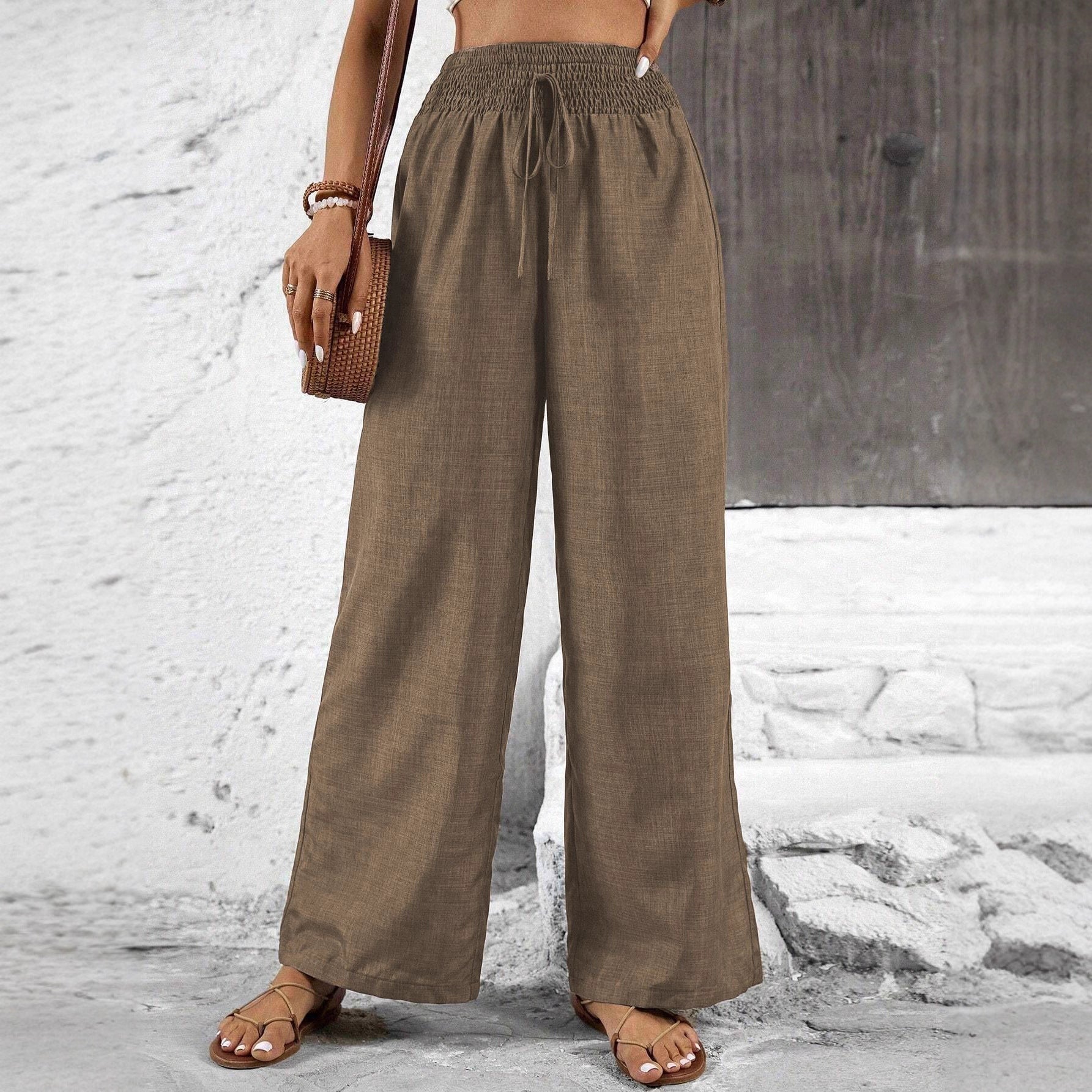 Damen weit geschnittene Sommerhose mit elastischem Bund und Kordelzug R&B