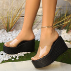 Damen Plateausandalen mit transparentem Obermaterial und rutschfester Sohle