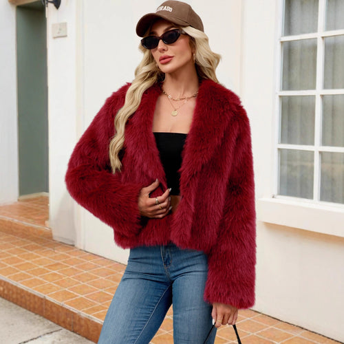 Damen Flauschige Kunstfelljacke mit elegantem Revers R&B