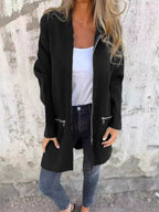 Damen Lange Strickjacke mit durchgehendem Reißverschluss und praktischen Taschen R&B