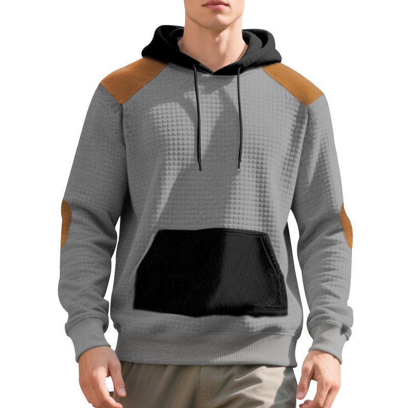 Herren nan urbaner Waffelstrick-Kapuzenpullover mit Kängurutasche und Besatz R&B