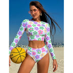 Damen Sport-Bikini mit langem Oberteil und hohem Bund R&B
