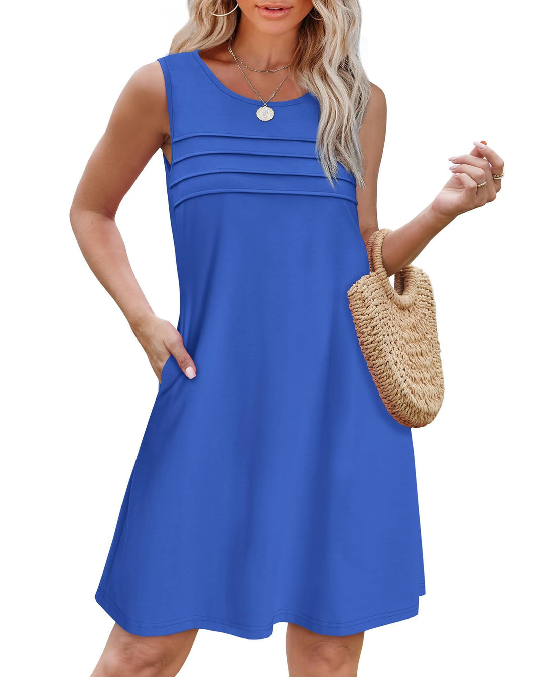 Damen Sommerkleid mit eleganter Faltenstruktur und praktischen Eingrifftaschen R&B