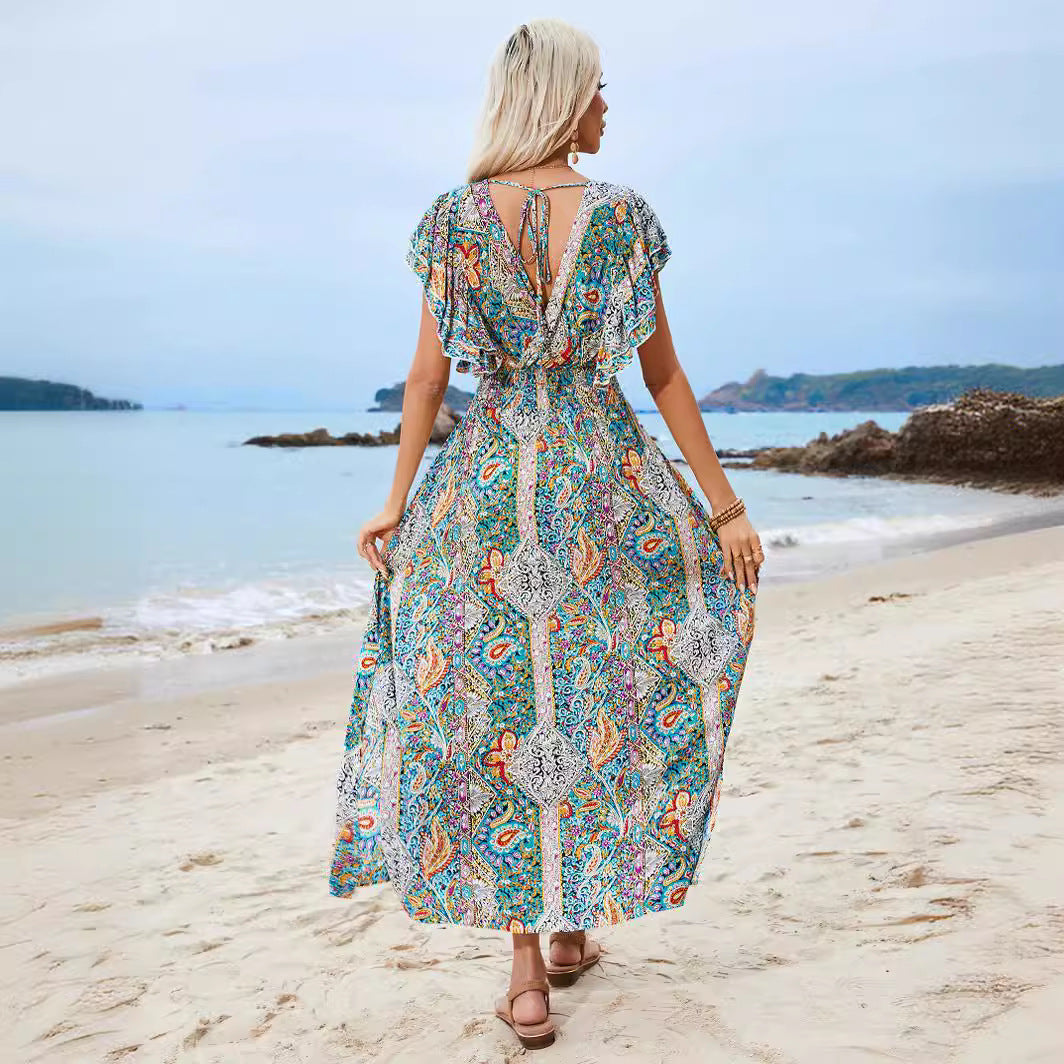 Damen Maxikleid mit verspieltem Mustermix und Rüschendetails R&B