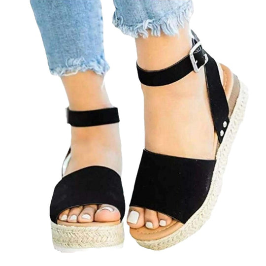 Damen Wedge-Sandalen mit elastischem Riemen und komfortablem Fußbett R&B