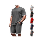 Herren nan sportliches Lounge-Set aus hochwertiger Baumwollmischung mit körpernahem Kurzarmshirt und Kordel-Shorts mit kontrastierenden Bündchen R&B