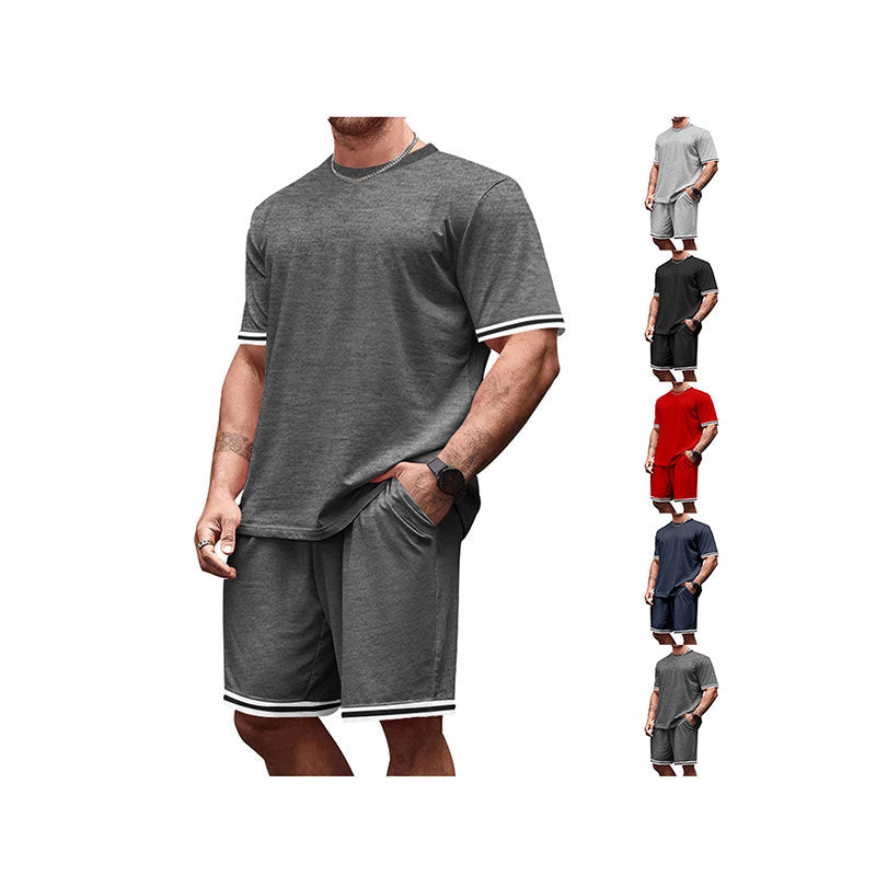 Herren nan sportliches Lounge-Set aus hochwertiger Baumwollmischung mit körpernahem Kurzarmshirt und Kordel-Shorts mit kontrastierenden Bündchen R&B