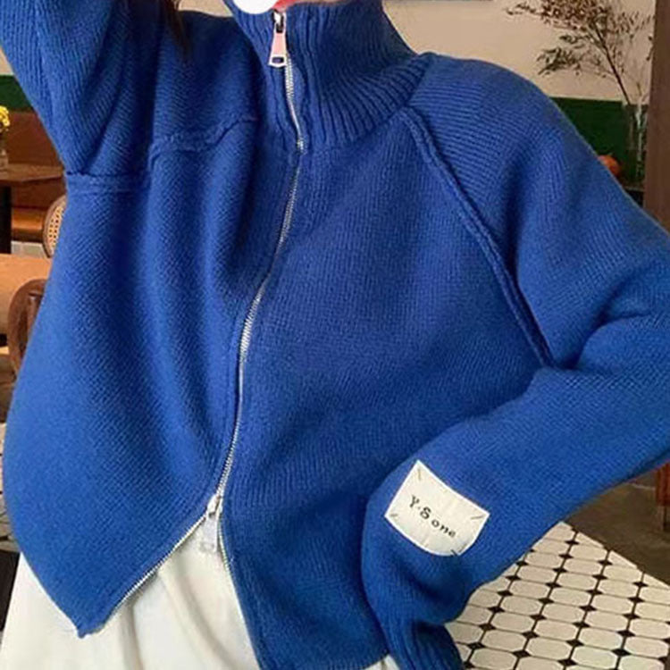Damen Strickjacke mit hochwertigem Reißverschluss und Stehkragen R&B