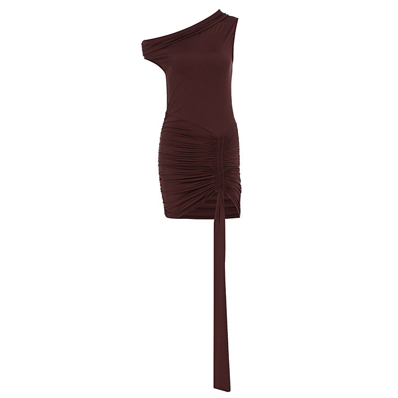Damen Einseitig Schulterfreies Minikleid mit Drapierung und Raffung R&B