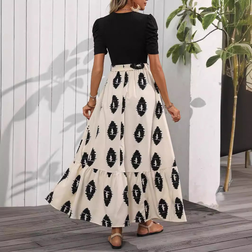 Damen Maxikleid mit voluminösem Rock und tailliertem Oberteil R&B