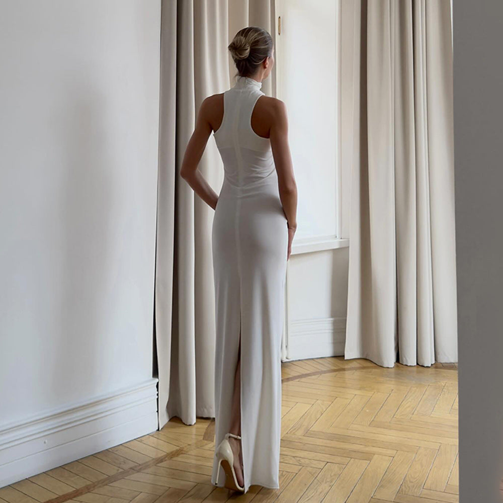 Damen Elegantes Maxikleid mit Halterneck und gerafftem Oberteil R&B
