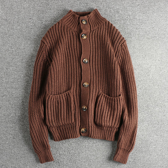Damen Strickjacke mit großen Taschen und Knopfverschluss R&B