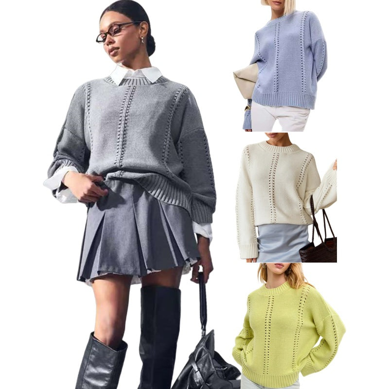 Damen Grober Strickpullover mit eleganter Struktur und weitem Schnitt R&B