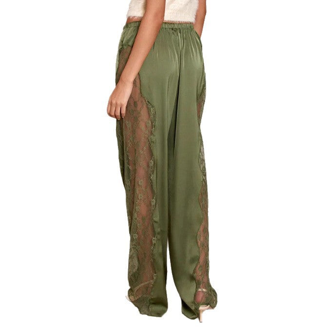 Damen nan Satinhose mit seitlichen Spitzeneinsätzen, weitem Bein und Tunnelzug R&B