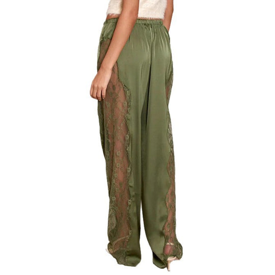 Damen nan Satinhose mit seitlichen Spitzeneinsätzen, weitem Bein und Tunnelzug R&B