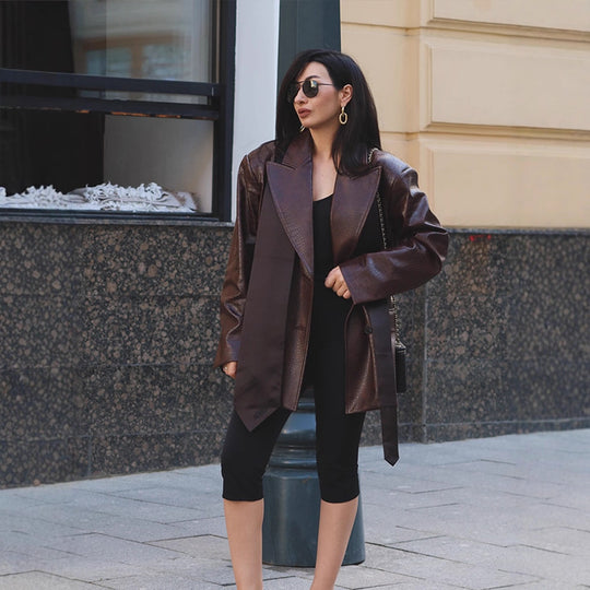 Damen modischer Kunstleder-Blazer mit Croco-Optik R&B
