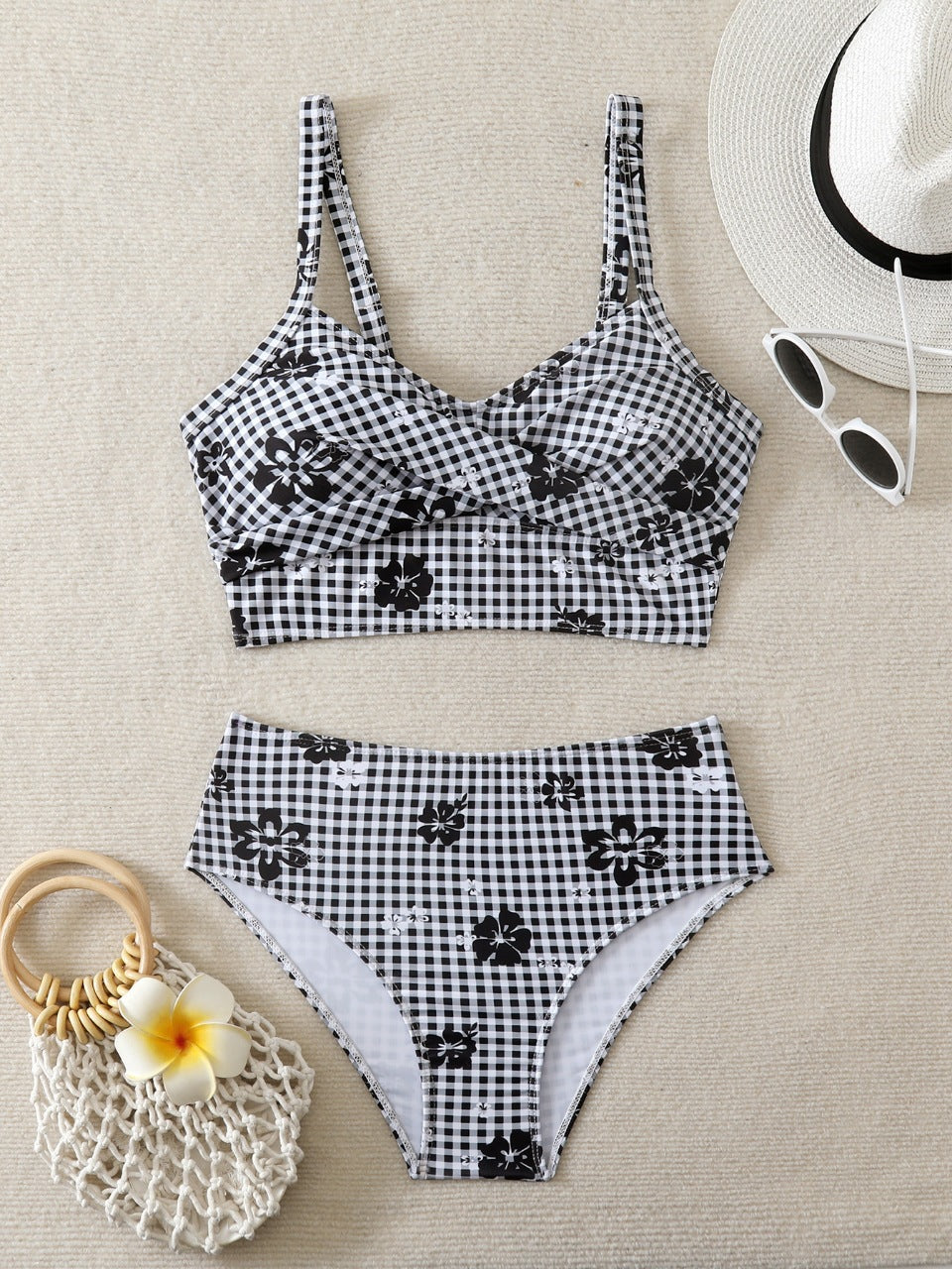 Damen Bikini-Set mit hohem Bund und dekorativem Knotendesign R&B