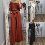 Damen Off-Shoulder Set mit weitem Hosen und taillierbarem Oberteil R&B