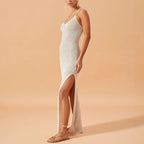 Damen luftiges Strick-Maxikleid mit verführerischen Seitenschlitzen R&B