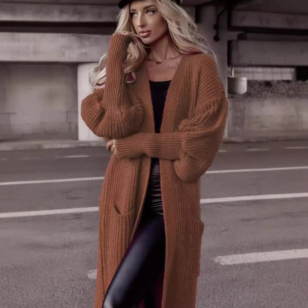 Damen Langer Strickcardigan mit tieferem Rückensaum und lässigem Schnitt R&B
