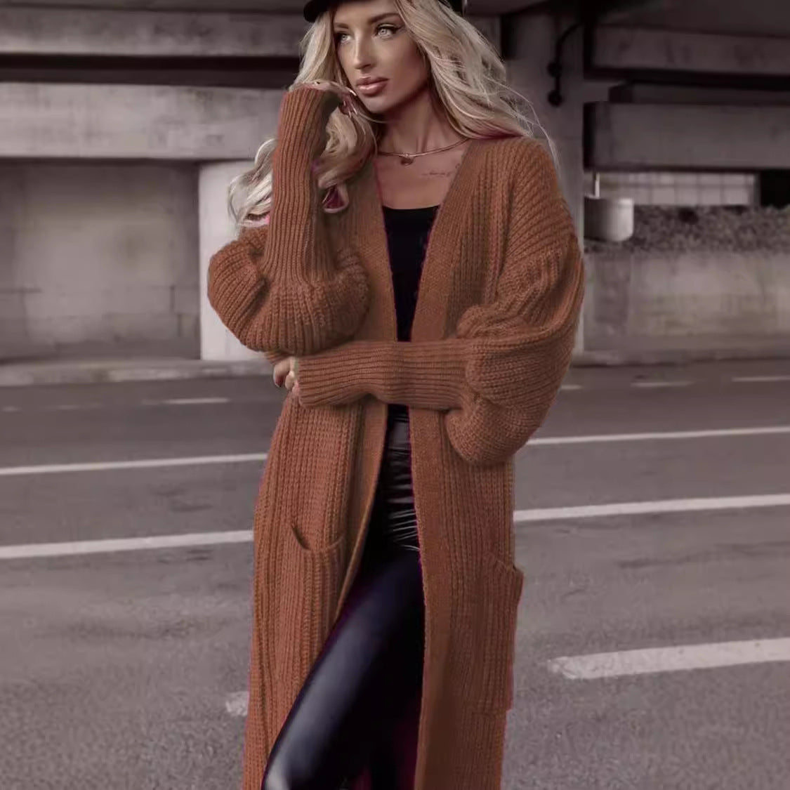 Damen Langer Strickcardigan mit tieferem Rückensaum und lässigem Schnitt R&B
