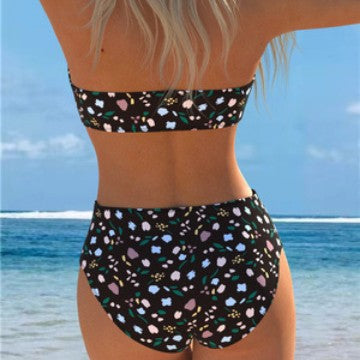 Damen Bandeau-Bikini mit floralem Muster und hohem Taillenschnitt R&B