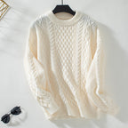 Damen Grobstrickpullover mit raffiniertem Zopfmuster und Rundhalsausschnitt