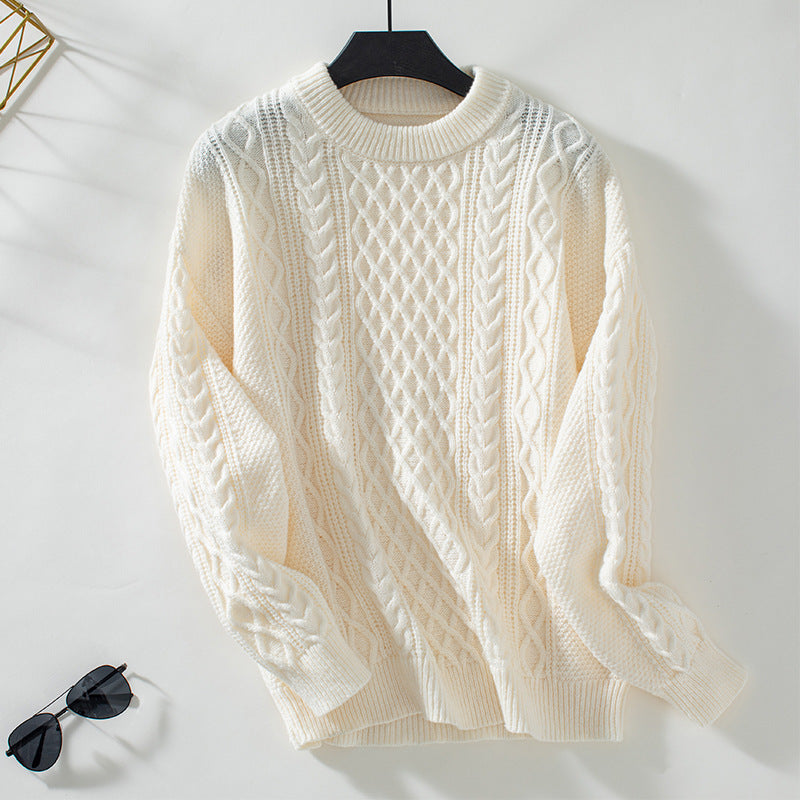Damen Grobstrickpullover mit raffiniertem Zopfmuster und Rundhalsausschnitt