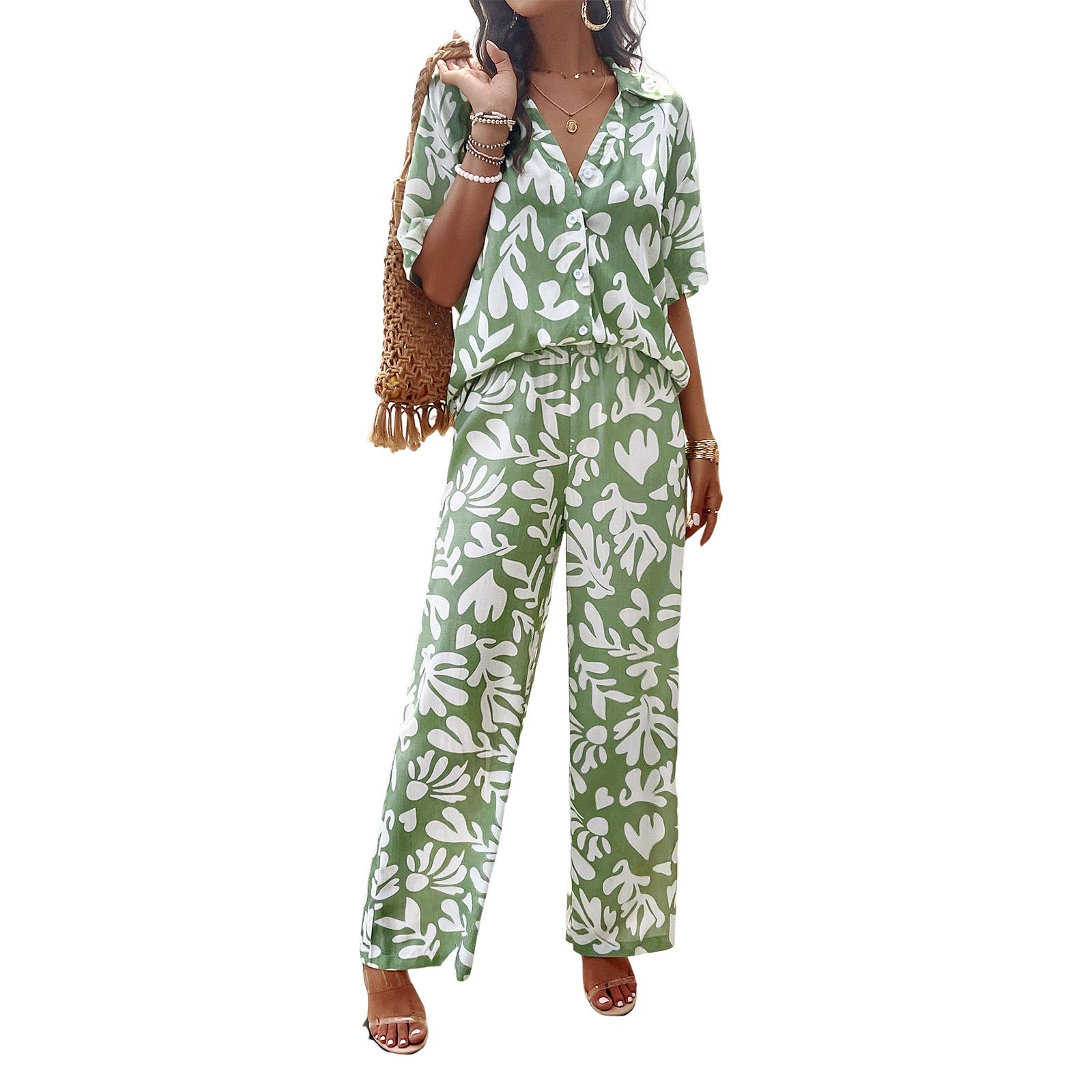 Damen Lässiges Zweiteiliges Set mit weitem Hosen-Design und elegantem Oberteil R&B