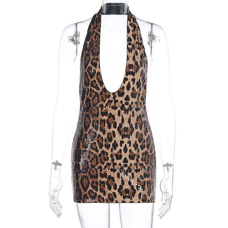 Damen Glamouröses Mini-Kleid mit tiefem V-Ausschnitt und glamourösem Paillettenbesatz R&B
